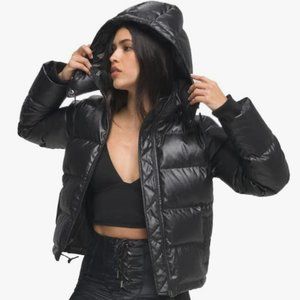 Good American Faux Leather Puffer Jacket with Hood Size M (Originally $275)